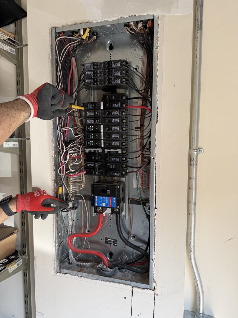 Dedicated bedroom circuit breaker installation work at the electrical panel in Broadlands, VA